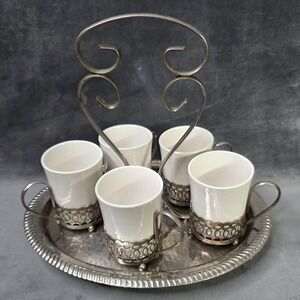 Enoch Wedgwood (Tunstall) Ltd demitasse cups with silver-plated holders and Tray